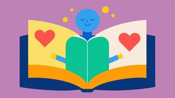 Book of Affirmations An open book with colorful pages each page revealing a different positive affirmation with a person reading and looking inspired absorbing the wisdom of. vector