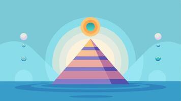 Organic Harmony A smooth organicshaped pyramid suspended in the air above a tranquil body of water. Radiant energy beams thrust upward from the waters surface creating ripples that. vector