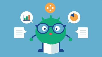 Virus with Speech Bubbles A cartoon virus character wearing glasses and holding a newspaper surrounded by speech bubbles containing false health statements showing the spread of. vector