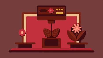 Chocolate Sculpture A 3D printer elegantly printing intricate chocolate decorations featuring floral patterns and geometric shapes.. vector