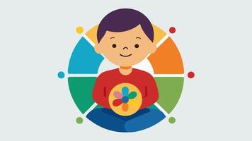 Color Your Feelings A child coloring a mandala with various colors. Each color represents a different emotion emphasizing creativity as a form of emotional expression and. vector