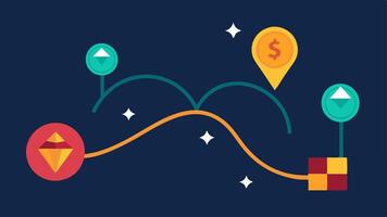 Journey to Wealth Two paths diverging from one starting point one lined with digital currency symbols and luxury icons while the other is barren symbolizing the divergent journeys. vector