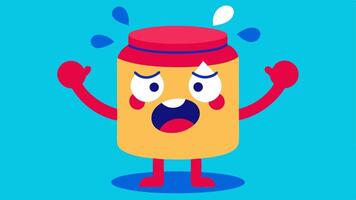 Frustrated Character Illustrate a cartoon character with an exaggerated expression of frustration. The character is gripping a colorful jar with both hands their face is slightly. vector