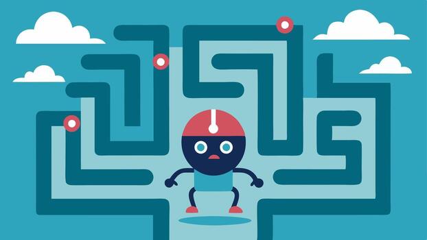 Lost in the Challenge A maze where a character is navigating through encountering various viral challenges ped in deadends symbolizing the confusion and potential danger of. vector