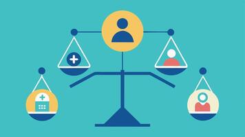 A scale balancing symbols from each level of the hierarchy showing how achieving a balance of all needs leads to a fulfilling life.. vector