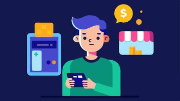 InGame Purchases A gamer making an inapp purchase on a mobile game showcasing the ease of digital payments in the gaming world.. vector