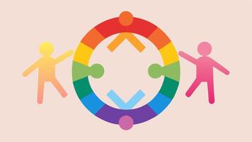 Unity Circle A circle of figures holding hands each decorated with distinct LGBTQ flags ing unity across different ual orientations and gender identities.. vector