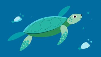Turtle with Plastic A sea turtle swimming a floating debris highlighting the ingestion of microplastics from the water with a closeup showing tiny ingested particles inside its. vector