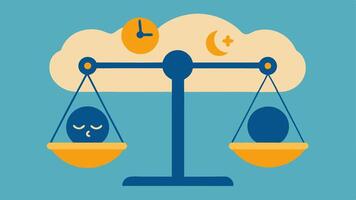 Balance Scale A scale with a sleeping figure on one side and a brain on the other showcasing the balance between sleep quality and mental health.. vector