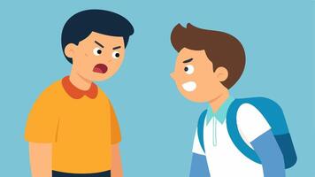Verbal Bullying A scene where one student is standing confidently while another student is leaning in closer with an angry expression shouting insults.. vector