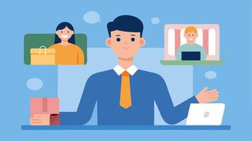 Virtual Selling A small business owner on a call presenting their products online to customers the shift to ecommerce.. vector