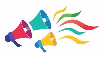 Voices for Change A graphic of megaphones in various colors emitting waves of sound the collective call for change from the community.. vector