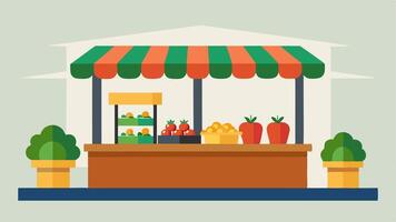 Market Surplus A farmers market stall overflowing with beautiful fresh produce that is not sold and wilting contrasting with a small roadside stand offering a few scarce vegetables. vector