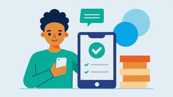 Instant Loan Approval A visual of a person receiving loan approval notification on their mobile device symbolizing quick and accessible financial services.. vector