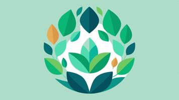Natures Symmetry A harmonious arrangement of various leaves and flowers each illustrated in different shades of green and vibrant colors. The composition forms a circular shape. vector