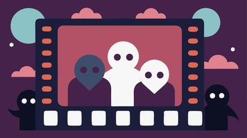 Invisible Minority Characters A large film frame showing an exciting scene with only white characters while ghostly outlines of diverse characters are ly visible in the background. vector