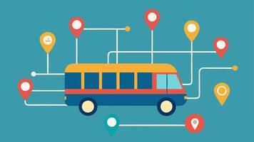 Bus with Multiple Routes A bus with signs pointing to various destinations depicting the different paths one can take when being flexible in thought processes.. vector