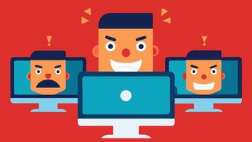 Judgmental Faces in Screens Illustrate multiple computer screens displaying animated faces with exaggerated expressions e.g. angry shocked supportive to public reactions. vector