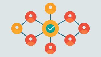 Consensus Mechanism A group of nodes in a circle with a central symbol of agreement like a check mark illustrating the idea of consensus a participants.. vector