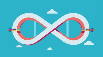 Infinite Loop Bridge An intricately designed bridge that forms a continuous loop connecting back to itself. The illustration showcases the bridge with angular geometric patterns. vector