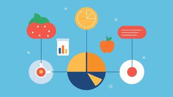 Nutritional Chart A stylized chart showing the nutritional breakdown of various meal options demonstrating how AI selects foods based on health metrics.. vector