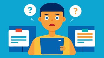 Identity Theft A person with a shocked expression as they discover their credit report on a tablet showing multiple accounts they never od symbolizing stolen identity.. vector