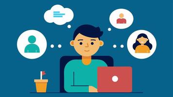 Thought Bubble A gig worker depicted at their workspace with a thought bubble showing s of friends and activities their feelings of loneliness.. vector