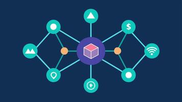 Invisible Network An abstract illustration of a network mesh with smart contract icons tered throughout representing the interconnected system operating without the need for human. vector