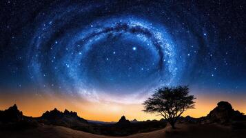 The milky way over a desert landscape photo