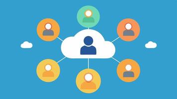 Collaboration in the Cloud Multiple user avatars around a cloud icon with lines connecting them to the cloud symbolizing collaborative file sharing and storage.. vector