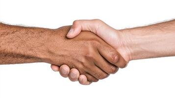 Two people shaking hands on a white background photo