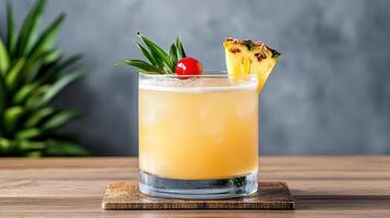 A drink with a pineapple garnish on top photo
