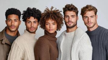 Five men in sweaters posing for a photo