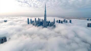 Dubai skyline from above the clouds photo