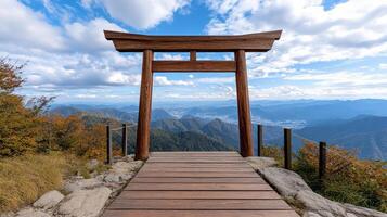 A wooden gate on a mountain top photo