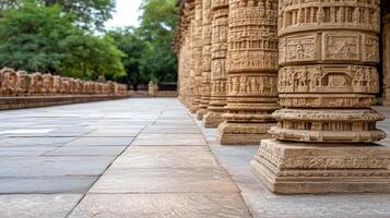 Columns in the courtyard of an ancient temple photo