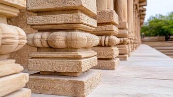 A close up of a column with carved designs photo