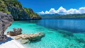 The beautiful turquoise waters of the laguna de bay in palawan, philippines photo