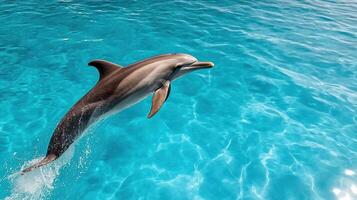 A dolphin is jumping out of the water photo