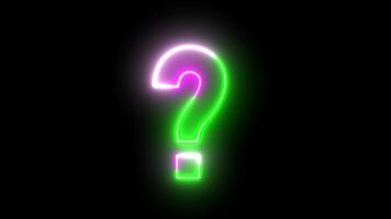 Glowing blinking neon question mark on alpha channel background. Outline query silhouette. Neon question mark icon light video