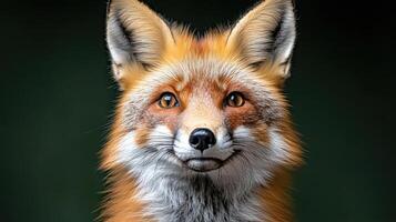 A close up of a red fox with a green background photo