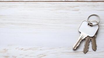 Key on a wooden table with copy space photo