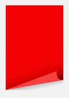 red paper with curl corner, rectangle sheet with curled corner vector