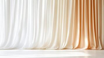 White and beige curtains in an empty room photo