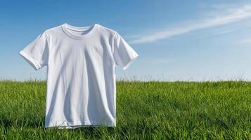 White t - shirt on a green field photo