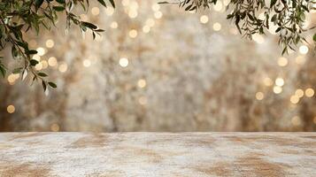 An empty table with a gold background photo