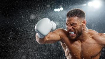 A man in boxing gloves is punching photo