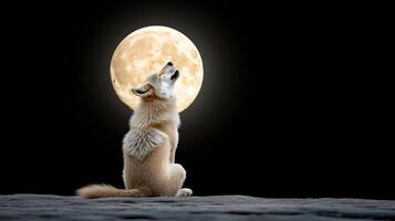 A wolf howling at the moon photo