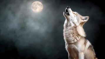 Wolf howling at the moon photo