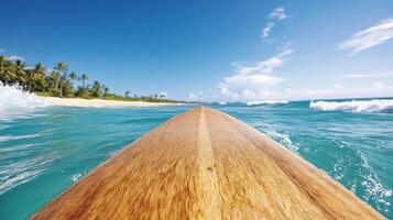 A view of a surfboard in the ocean photo